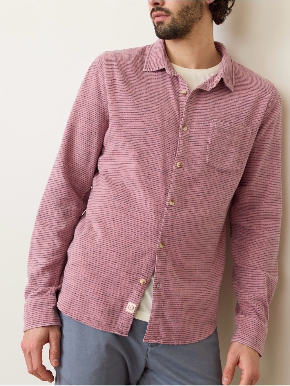 Marine Layer NWT Classic Stretch Selvage Shirt Lilas Stripe‎ Size XL